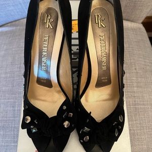 Peter Kaiser Women’s Siris Black Suede open toe pumps 7.0